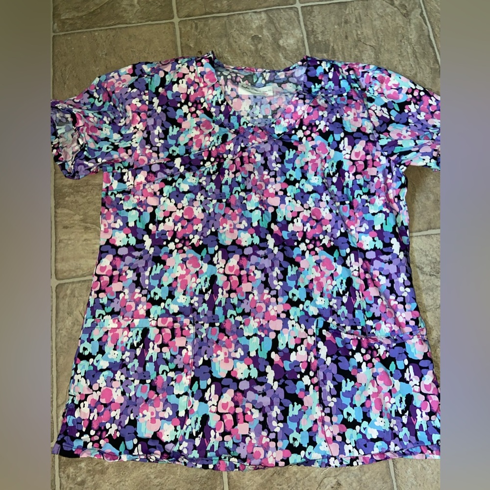 Pink/Purple/Blue Patterned Women's Scrub Top